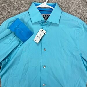 Express 1MX Fitted Limited‎ Edition Blue Long Sleeve Shirt Mens Small Flip Cuff